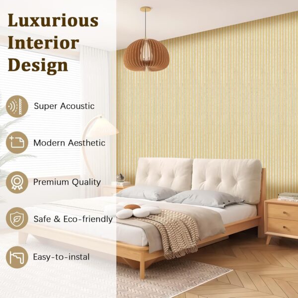 Wood Slat Wall Panels, 2 Pack Wood Panels for Wall, 94.5"×12.6" Decorative Acoustic Panels for Interior Wall, 3D Soundproof Panels for Ceiling, Living Room, Bedroom, Offices, White Oak