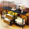 TV Stand with LED Light and Power Outlets, Entertainment Center with Fabric Drawers and Open Shelves, TV Cabinet for TVs up to 50 Inch, Media Console for Living Room, Bedroom, Black DS03UDBB