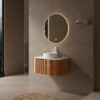 30'' Bathroom Vanities Cabinet with Sink Combo, Wall Mounted Floating Cabinet W/Curved Edges Stripes, Oak Plywood, Soft-close System with a Drawer, White Round Ceramic Basin - Kiel, Natural Wood