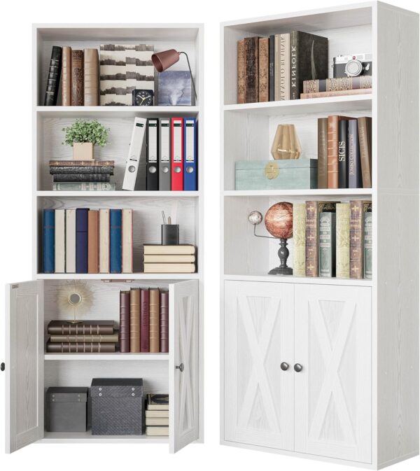 IRONCK Industrial Bookshelves and Bookcases with Doors 11.8 in Depth Set of 2 Floor Standing 5 Shelf Display Storage Shelves Bookcase Home Decor Furniture for Home, Office, Living Room, Bedroom