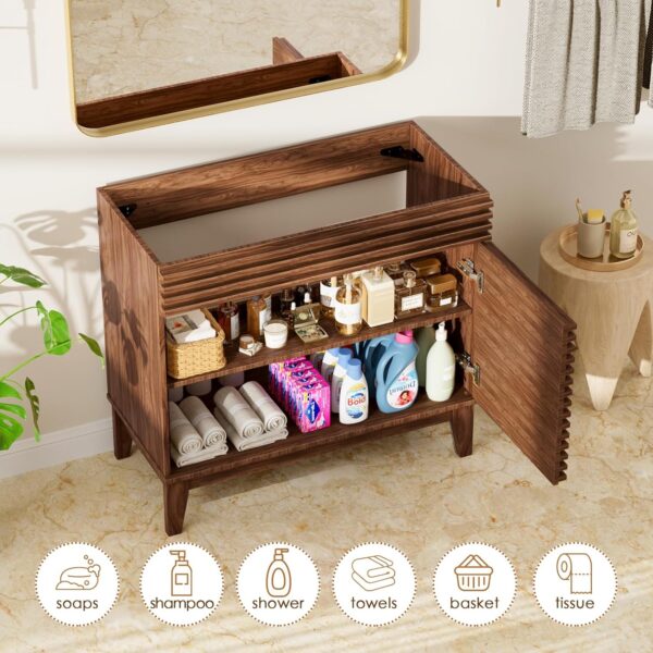 ROOMTEC 36" Bathroom Vanity, Mid-Century Freestanding Bathroom Cabinet Vanity with Storage, Particleboard Frame with Wood Grain Laminate, Walnut (Sink Basin Not Included)