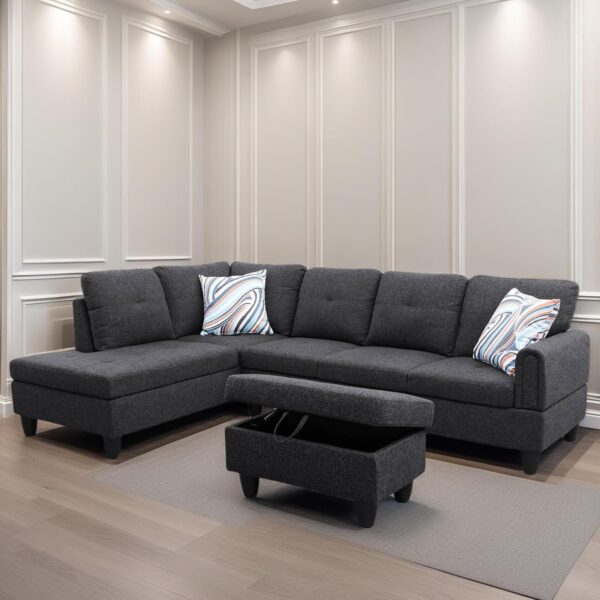 L Shaped Sectional Couches for Living Room, Modern Modular Sectional Sofa with Ottoman Storage, Comfy L Shaped Couch with Chaise for Bedroom Apartment Furniture, Gray