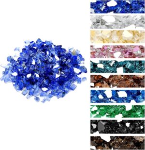 onlyfire 10 pounds Fire Glass for Propane Fire Pit and Gas Fireplace, 1/2-Inch Reflective Firepit Glass Rocks for Fire Pit Table and Fire Bowl, Cobalt Blue