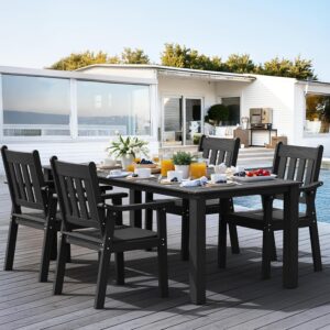 YEFU Outdoor Patio Dining Sets: Outdoor Furniture 5 Piece Dining Table Set for 4 with Umbrella Hole & Aluminum Frame- All Weather Patio Table and Chairs Set for Outside Backyard/Pool/Porch/Deck, Black