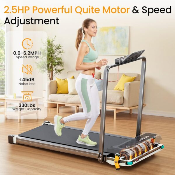 2 Side Walking Pad with Incline, 2 in 1 Under Desk Walking Pad with Handle Bar and Foot Massager Treadmills for Home/Office, Portable Treadmill with Remote Control LED Display (Light Black)