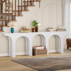 Tribesigns White Console Table, 94-Inch Entryway Console Table, Wood Sofa Table Behind Couch with Arched Base, Narrow Hallway Table, Modern Foyer Accent Table for Entrance Living Room (Set of 2)