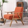 VINGLI Mid-Century Retro Modern Upholstered Lounge Chair Fabric Accent Chair Sturdy Wooden Frame Armchair (Burnt Orange)
