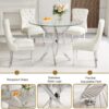36" Round Glass Dining Table Set for 4, 5-Piece Modern Kitchen Table with 4 White Velvet Chairs, Modern Circle Leisure Table for Home Office Dining Room Small Spaces (Silver Leg)