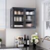 Black Glass Display Wall Storage Cabinet,Bathroom Wall Cabinet,Wall Mounted Cabinet, Floating Cabinet with Adjustable Shelves for Kitchen,Dining Room,Laundry