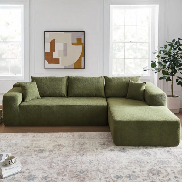 104" Modular Sectional Sofa Couch,L-Shape Upholstered Cloud Couch,Modern Minimalist Couches for Living Room,Free Combination Deep Seat Corner Couch, Sherpa/Right Facing Chaise,Green