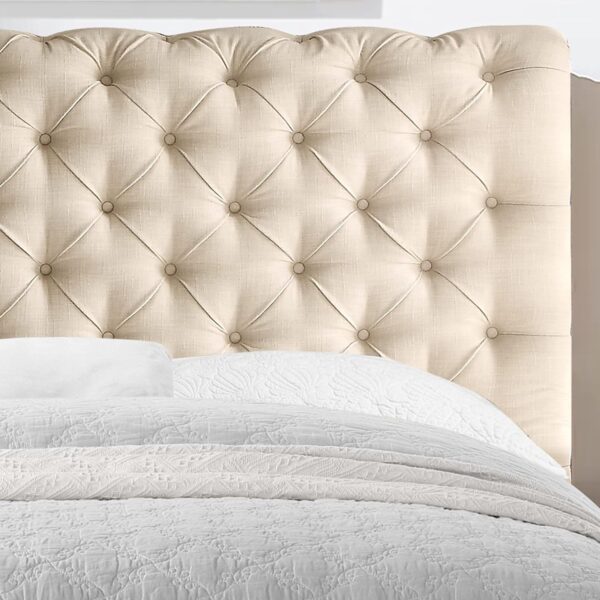 Rosevera Gideon Bed Frame/Fabric Upholstered Bed Frame with Adjustable Headboard/Chesterfield-Styled/Wood Slat Support/Easy Assembly,Queen,Beige
