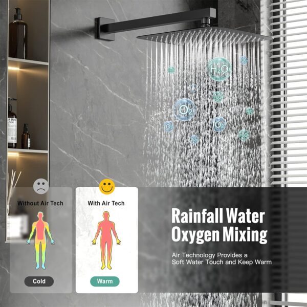Waist Massage Spray Shower System with 6 Body Jets and Tub Spout, 12'' Rainfall Bathtub Shower System with Shower Jet, Wall Mounted Rain Shower and Handheld Shower Faucet Sets Complete, Matte Black