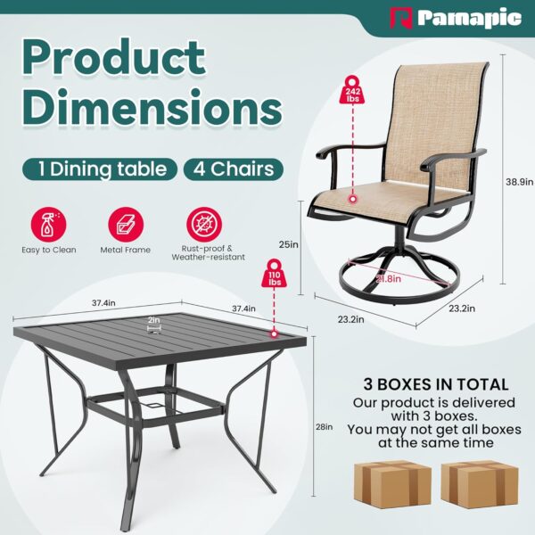 Pamapic 5-Piece Patio Dining Set, Outdoor Furniture with 4 Textilene Swivel Chairs, Outdoor Table and Chair Set for Garden, Backyard, Poolside, Deck, Beige