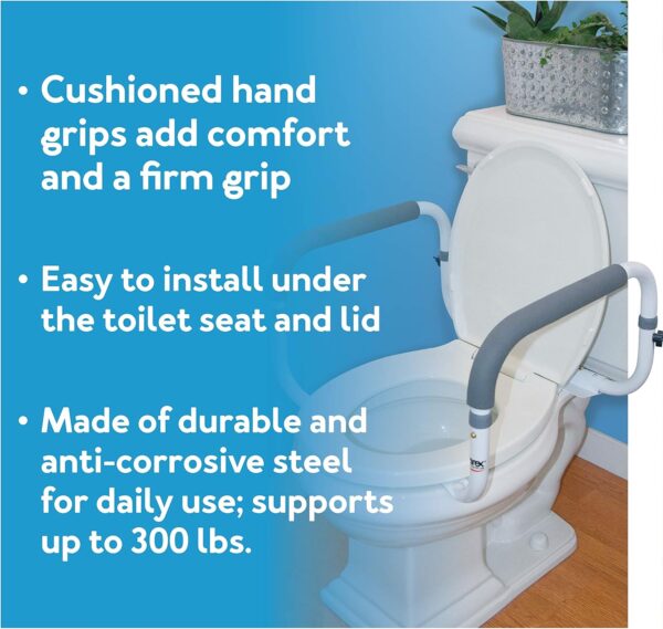 Carex Toilet Safety Frame - Toilet Safety Rails With Adjustable Width - Toilet Rails For Elderly, Handicap, Home Health Care Equipment After Surgery, Supports 300lbs