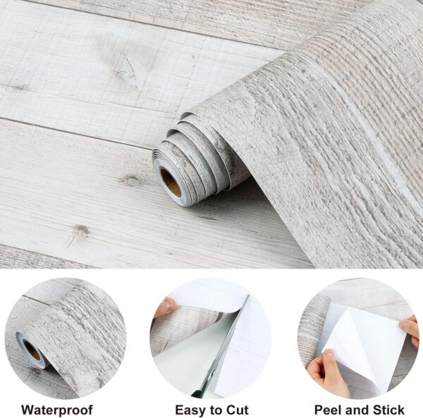 Wenmer Grey Wood Shiplap Peel and Stick Wallpaper - 17.71" x 708" Self-Adhesive Wood Plank Wallpaper for Cabinets, Kitchen Shelves, Drawers, Walls and Doors