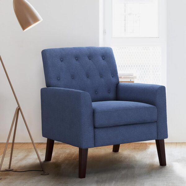 81OGX9OrZtL._AC_SL1500_.jpg LUE BONA Navy Blue Linen Accent Chair 18.5" H, Button Tufted Armchair, Comfy Living Room Chair with Arms, Upholstered Modern Arm Chairs for Bedroom, Living Room