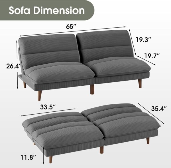 Homall Futon Couch, Modern Futon Sofa Bed with Adjustable Backrest, Convertible Sleeper Sofa Bed for Small Apartments, Loveseat, Office (Corduroy, Grey)