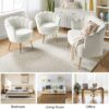 HULALA HOME 3 Piece Velvet Living Room Furniture Set, Including Loveseat & 2 Sofa Chairs, Modern Comfy Upholstered 2-Seater Sofa & Accent Chair Set for Bedroom, Flower Shaped Back & Gold Legs, Ivory