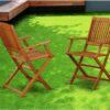 East West Furniture BCMCANA Beasley Patio Dining Folding Arm Chairs - Acacia Wood, Set of 2, Natural Oil