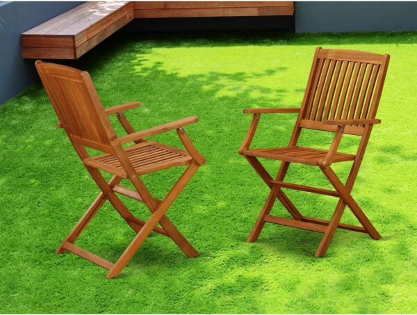 East West Furniture BCMCANA Beasley Patio Dining Folding Arm Chairs - Acacia Wood, Set of 2, Natural Oil