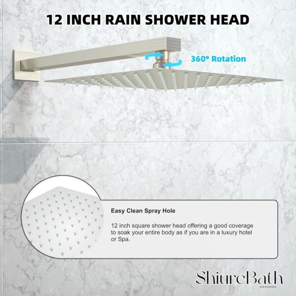 12 Inch Shower Faucet Set with Tub Spout Bathroom Shower System with 12 Inch Rain Shower head and Handheld Shower Head Set, Brushed Nickel