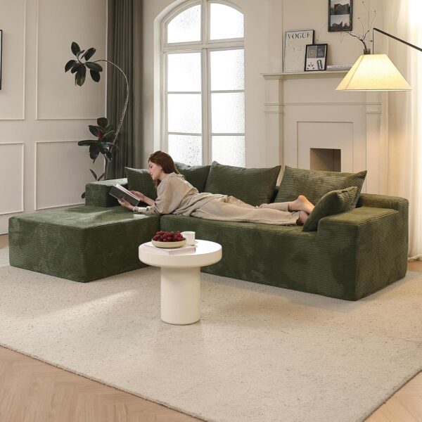 Cloud Sectional Couch with L-Shape Chaise,Modern Modular Sofa with Deep Seat, Upholstered Couches for Living Room Bedroom,No Assembly Required, Green (Left Facing Chaise)
