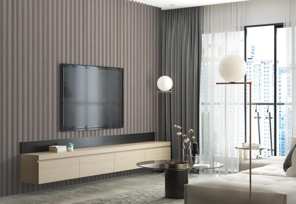 DEKKOR WPC Acoustic Slat Wall Panels, Decorative Modern Décor Slat Panels for TV Background, Study Room, Office Spaces, 6-Pack 96 in. x 6 in. (Gray Oak)