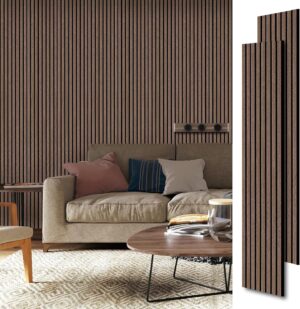 Wood Wall Panels, 2 Pack Wood Slat for Wall, Decorative Acoustic Panels for Interior Wall, 94.5"×12.6" Slat Wall Paneling, 3D Soundproof Panels for Living Room, Bedroom, Offices,Natural Walnut