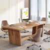 Tribesigns 70.87-Inch Executive Computer Desk: Large Home Office Desk with Solid Wooden Pedestal, Industrial Wood Study Writing Table, Workstation Business Furniture, Walnut
