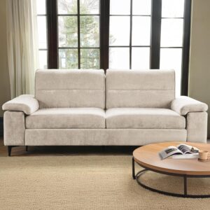88.97" Modern Couches for Living Room, Deep Seat Sleeper Sofa with 8”Cushion, Comfy 2-Seater Chenille Loveseat Sofa with Convertible Armrest, Removable Sofa Cover, High Leg (Beige)