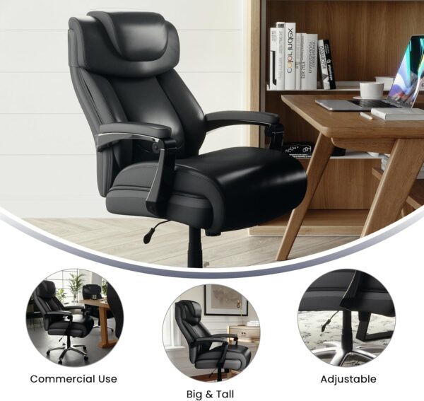 Flash Furniture Hercules Series High-Back Swivel LeatherSoft Office Chair, Ergonomic Executive Chair with Headrest and Adjustable Height, Black