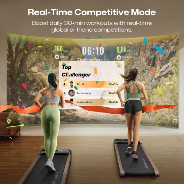UREVO Smart Walking Pad with MIIT Modes, Walking Pad Treadmill UnderDesk, Wooden Treadmills for Home Plug and Play Jogging Machine with HiveTech Cushioning, APP Remoter and LED Display