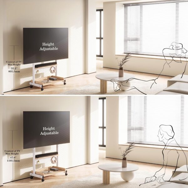 81PPpFow4bL._AC_SL1500_.jpg FITUEYES Rolling TV Stand Mount for 40 to 85 TVs,Mobile TV Floor Stand on Wheels with Large Storage Pegboard & Wooden Shelf,Heavy Duty TV Cart Hold Up to 132 lbs for Bedroom, Living Room, Office