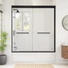 Shower Doors for Bath Tub Modern 60" W x 58" H Shower Glass Door Bath Tub Doors Glass Sliding with 1/4" (6mm) SGCC Tempered Glass and Stainless Steel Handle for Bathroom, Matte Black