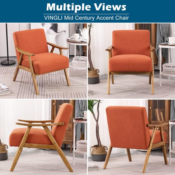 VINGLI Mid-Century Retro Modern Upholstered Lounge Chair Fabric Accent Chair Sturdy Wooden Frame Armchair (Burnt Orange)