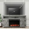 YESHOMY Fireplace TV Stand for Television up to 65+ Inch with Storage and Farmhouse Barn Doors, Entertainment Center with Cabinet and Shelves, Media Console for Living Room, Gray Wash