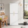 Cozy Castle Kitchen Pantry Cabinet, 71" Tall Wood Storage Cabinet with Doors and Shelves 4 Doors Freestanding Cupboard Utility Hutch for Dining Room Living Room Bathroom Furniture, White