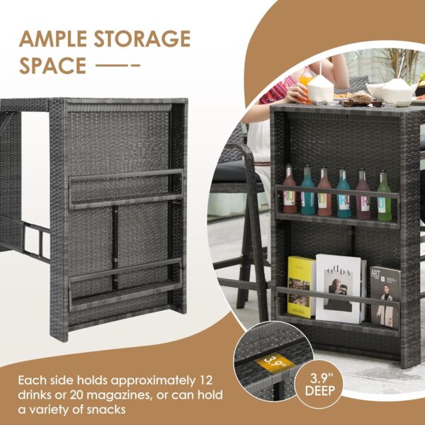 NICESOUL 5 Pieces Patio Dining Set, Outdoor Rattan Patio Bar Set, Long Rectangular Counter Height Table with Cushioned Chairs, Modern Luxury Wicker Table and Seating Set for Garden Poolside, Gray