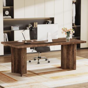 Tribesigns 63-inch Executive Desk, Vintage Office Computer Desk with Large Tabletop, Farmhouse Wood Writing Conference Table Workstation for Home Office, Study, Dark Brown