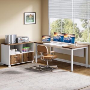 Tribesigns Office Desk with Cabient,63 inches L Shaped Computer Desk with Drawers and Mobile File Cabinet, Executive Desk for Home Office Furniture Sets