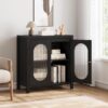 Modern Sideboard Buffet Cabinet, Accent Storage Cabinet with Adjustable Shelf and Glass Doors, Small Console Cabinet with Storage for, Living Room, Dining Room, Black