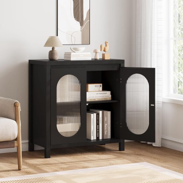Modern Sideboard Buffet Cabinet, Accent Storage Cabinet with Adjustable Shelf and Glass Doors, Small Console Cabinet with Storage for, Living Room, Dining Room, Black