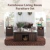 Farmhouse Furniture Set of 3, Includes 48" Lift Top Coffee Table with Sliding Groove Barn Door and Double Storage, Two Open 20" Nightstands with Charging Stations& Adjustable Shlef. Brown