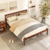 KOMFOTT Queen Size Wood Platform Bed Frame with Headboard, 16-Inch Mid-Century Wooden Bed Frame with Slats Support & 12” Under Bed Storage Space, Retro Mattress Foundation, No Box Spring Needed