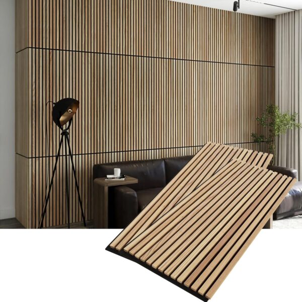 Woody Walls Solid Wood Slat Wall Paneling, Wood Slat Wall Panel, Acoustic Wood Panels Have 0.75 NRC, Set of 2 Seamless Joint Wood Panels for Walls, Wood Slat Wall , Beige