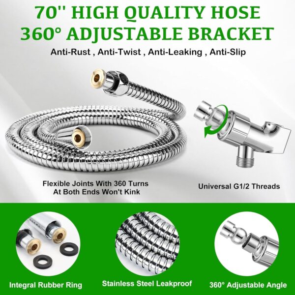 High Pressure Shower Head with Handheld - OHDAY® 6-Mode Powerful Showerhead with 70'' Stainless Steel Hose, Adjustable Bracket and Built-in Power Wash to Clean Tub Tile Pets Bathroom Corner