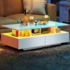 YITAHOME LED Coffee Tables for Living Room, High Glossy Coffee Table with Storage 4 Sliding Drawers, Small Rectangular LED Coffee Table Center Table with Open Display Shelf, Glossy White