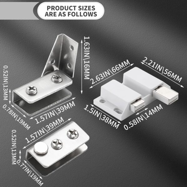 Stainless Steel Glass Door Hinge Double Head Magnetic Catch Closures with ABS Clamp Set for 5-7mm Glass Doors (1, White)
