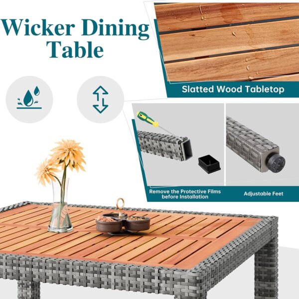 81RQXQLYX7L._AC_SL1500_.jpg Shintenchi 5 Piece Patio Dining Set, Wicker Patio Conversation Set with Wooden Table Top, Outdoor Table and Chairs with Soft Cushions for Backyard, Deck and Garden, Grey Wicker