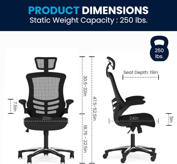 Flash Furniture Kelista High-Back Swivel Office Chair with Adjustable Lumbar Support and Seat Height, Ergonomic Mesh Desk Chair, Black